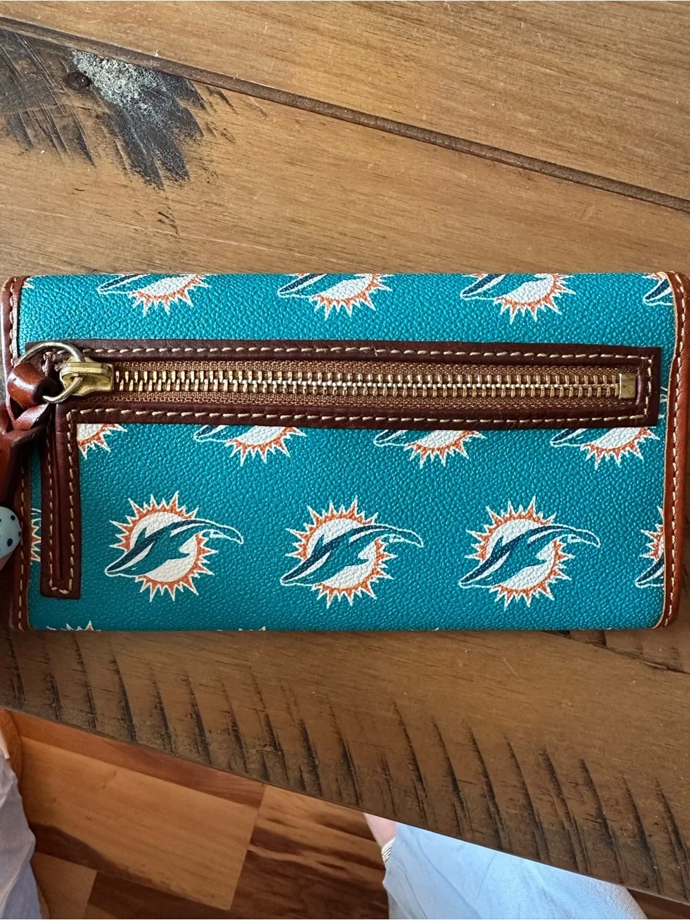 Dooney & Bourke Teal and Brown Miami Dolphins Continental Wallet - Picture 3 of 3